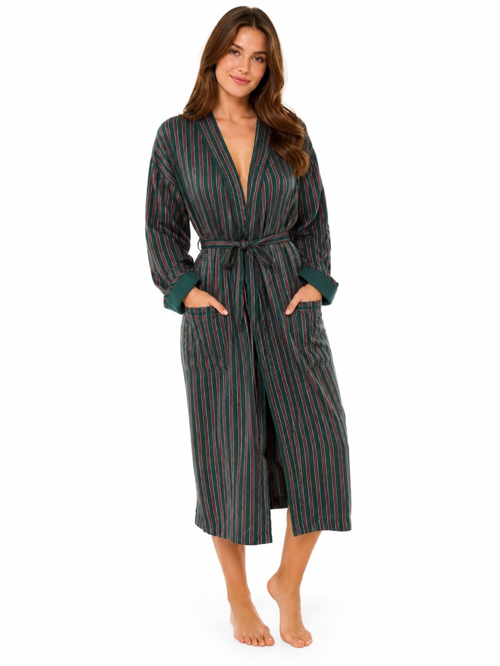 Vintage Victoria’s Secret Gold Label Green Striped Terry Robe M/L